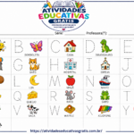 Alfabeto pontilhado completo de A a Z para imprimir com desenhos educativos como abelha, casa, elefante e navio, ideal para alfabetização infantil.