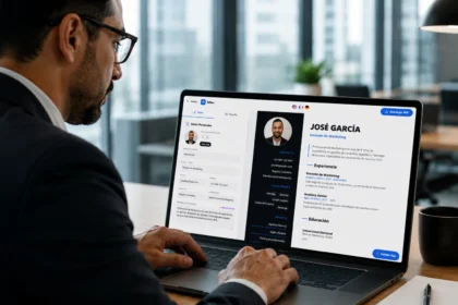 Persona creando una hoja de vida profesional online con inteligencia artificial.