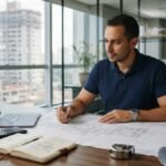 Como empreender na engenharia com profissional analisando o planejamento de uma obra