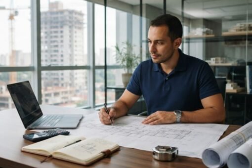 Como empreender na engenharia com profissional analisando o planejamento de uma obra