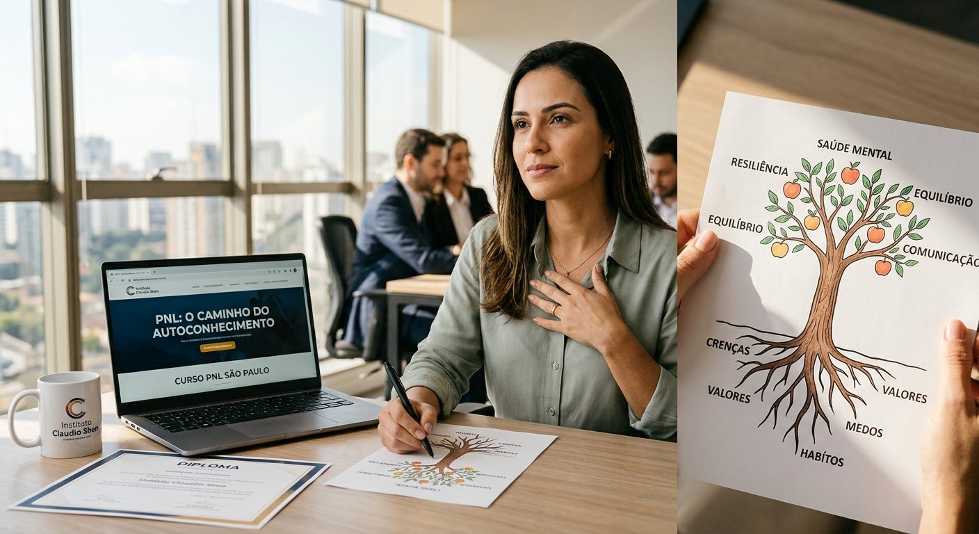 Mulher em São Paulo praticando autoconhecimento e PNL para melhorar a saúde mental e resiliência.